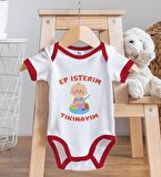 BK Kids Ep İsterim Tasarımlı Kırmızı Bebek Body Zıbın ve Mama Önlüğü Hediye Seti-5