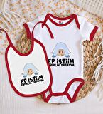 BK Kids Ep İstiim Zıpırlık Tasarımlı Kırmızı Bebek Body Zıbın ve Mama Önlüğü Hediye Seti-1