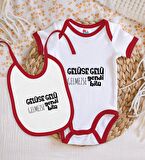 BK Kids Gelüse Gelü Tasarımlı Kırmızı Bebek Body Zıbın ve Mama Önlüğü Hediye Seti-1