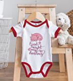 BK Kids Good Night My Darling Tasarımlı Kırmızı Bebek Body Zıbın ve Mama Önlüğü Hediye Seti-1