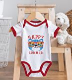 BK Kids Happy Summer Tasarımlı Kırmızı Bebek Body Zıbın ve Mama Önlüğü Hediye Seti-1