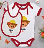 BK Kids Havalı Ol Tasarımlı Kırmızı Bebek Body Zıbın ve Mama Önlüğü Hediye Seti-1