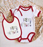 BK Kids Hey You Tasarımlı Kırmızı Bebek Body Zıbın ve Mama Önlüğü Hediye Seti-1