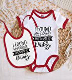 BK Kids His Name Is Daddy Tasarımlı Kırmızı Bebek Body Zıbın ve Mama Önlüğü Hediye Seti-1