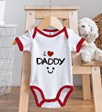 BK Kids İ Love Daddy Tasarımlı Kırmızı Bebek Body Zıbın ve Mama Önlüğü Hediye Seti-1