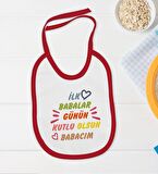 BK Kids İlk Babalar Günü Tasarımlı Kırmızı Bebek Body Zıbın ve Mama Önlüğü Hediye Seti-1