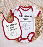 BK Kids İlk Babalar Günü Tasarımlı Kırmızı Bebek Body Zıbın ve Mama Önlüğü Hediye Seti-2