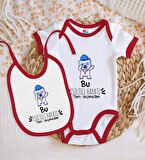 BK Kids Bu Işıltılı Hayatı Ben Seçmedim Tasarımlı Kırmızı Bebek Body Zıbın ve Mama Önlüğü Hediye Seti-1