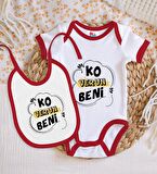 BK Kids Ko Verun Beni Tasarımlı Kırmızı Bebek Body Zıbın ve Mama Önlüğü Hediye Seti-1