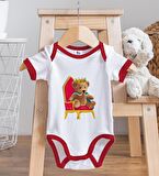 BK Kids Kral Tasarımlı Kırmızı Bebek Body Zıbın ve Mama Önlüğü Hediye Seti-1