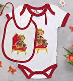 BK Kids Kral Tasarımlı Kırmızı Bebek Body Zıbın ve Mama Önlüğü Hediye Seti-1