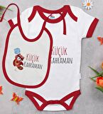 BK Kids Küçük Kahraman Tasarımlı Kırmızı Bebek Body Zıbın ve Mama Önlüğü Hediye Seti-1