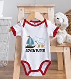 BK Kids Little Adventurer Tasarımlı Kırmızı Bebek Body Zıbın ve Mama Önlüğü Hediye Seti-1