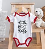 BK Kids Little Boss Lady Tasarımlı Kırmızı Bebek Body Zıbın ve Mama Önlüğü Hediye Seti-1