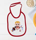 BK Kids Little Boss Tasarımlı Kırmızı Bebek Body Zıbın ve Mama Önlüğü Hediye Seti-1