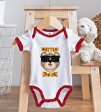 BK Kids Little Boss Tasarımlı Kırmızı Bebek Body Zıbın ve Mama Önlüğü Hediye Seti-3