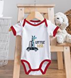 BK Kids Little Boss Tasarımlı Kırmızı Bebek Body Zıbın ve Mama Önlüğü Hediye Seti-1