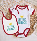 BK Kids Little Prince Tasarımlı Kırmızı Bebek Body Zıbın ve Mama Önlüğü Hediye Seti-1