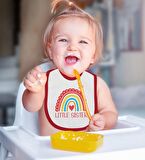 BK Kids Little Sister Tasarımlı Kırmızı Bebek Body Zıbın ve Mama Önlüğü Hediye Seti-1