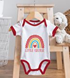 BK Kids Little Sister Tasarımlı Kırmızı Bebek Body Zıbın ve Mama Önlüğü Hediye Seti-1