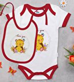 BK Kids Love You Tasarımlı Kırmızı Bebek Body Zıbın ve Mama Önlüğü Hediye Seti-2