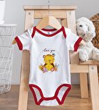 BK Kids Love You Tasarımlı Kırmızı Bebek Body Zıbın ve Mama Önlüğü Hediye Seti-2