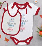 BK Kids Masal Anlat Baba Tasarımlı Kırmızı Bebek Body Zıbın ve Mama Önlüğü Hediye Seti-1