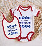 BK Kids Maşallah Tasarımlı Kırmızı Bebek Body Zıbın ve Mama Önlüğü Hediye Seti-2