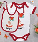 BK Kids Mekanın Sahibi Geliyor Tasarımlı Kırmızı Bebek Body Zıbın ve Mama Önlüğü Hediye Seti-1
