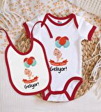 BK Kids Mekanın Sahibi Geliyor Tasarımlı Kırmızı Bebek Body Zıbın ve Mama Önlüğü Hediye Seti-1