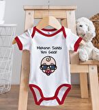 BK Kids Mekanın Sahibi Yeni Geldi Tasarımlı Kırmızı Bebek Body Zıbın ve Mama Önlüğü Hediye Seti-1
