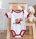 BK Kids Mini Boss Tasarımlı Kırmızı Bebek Body Zıbın ve Mama Önlüğü Hediye Seti-1