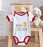 BK Kids Minik Civcivim Tasarımlı Kırmızı Bebek Body Zıbın ve Mama Önlüğü Hediye Seti-1