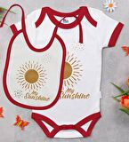 BK Kids My Sunshine Tasarımlı Kırmızı Bebek Body Zıbın ve Mama Önlüğü Hediye Seti-1