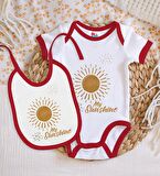 BK Kids My Sunshine Tasarımlı Kırmızı Bebek Body Zıbın ve Mama Önlüğü Hediye Seti-1