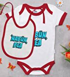 BK Kids Nabüün Bea Tasarımlı Kırmızı Bebek Body Zıbın ve Mama Önlüğü Hediye Seti-1