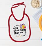 BK Kids Öğretmen Olucam Tasarımlı Kırmızı Bebek Body Zıbın ve Mama Önlüğü Hediye Seti-1