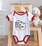 BK Kids Pilot Olucam Tasarımlı Kırmızı Bebek Body Zıbın ve Mama Önlüğü Hediye Seti-1