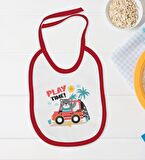 BK Kids Play Time Tasarımlı Kırmızı Bebek Body Zıbın ve Mama Önlüğü Hediye Seti-1