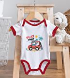 BK Kids Play Time Tasarımlı Kırmızı Bebek Body Zıbın ve Mama Önlüğü Hediye Seti-1