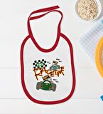 BK Kids Race Time Tasarımlı Kırmızı Bebek Body Zıbın ve Mama Önlüğü Hediye Seti-1