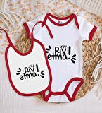 BK Kids Riv Riv Etma Tasarımlı Kırmızı Bebek Body Zıbın ve Mama Önlüğü Hediye Seti-1