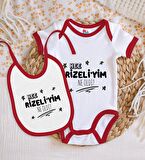 BK Kids Rizeliyim Ne Oldi Tasarımlı Kırmızı Bebek Body Zıbın ve Mama Önlüğü Hediye Seti-1