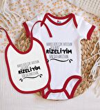 BK Kids Rizeliyim Tasarımlı Kırmızı Bebek Body Zıbın ve Mama Önlüğü Hediye Seti-1