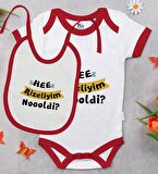 BK Kids Rizeliyim Tasarımlı Kırmızı Bebek Body Zıbın ve Mama Önlüğü Hediye Seti-2