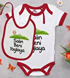BK Kids Salın Beni Yaylaya Tasarımlı Kırmızı Bebek Body Zıbın ve Mama Önlüğü Hediye Seti-1