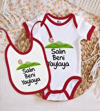 BK Kids Salın Beni Yaylaya Tasarımlı Kırmızı Bebek Body Zıbın ve Mama Önlüğü Hediye Seti-1