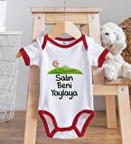 BK Kids Salın Beni Yaylaya Tasarımlı Kırmızı Bebek Body Zıbın ve Mama Önlüğü Hediye Seti-1