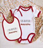 BK Kids Sen Araysun Macera Tasarımlı Kırmızı Bebek Body Zıbın ve Mama Önlüğü Hediye Seti-1