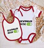 BK Kids Sevdaluk Mode Tasarımlı Kırmızı Bebek Body Zıbın ve Mama Önlüğü Hediye Seti-1